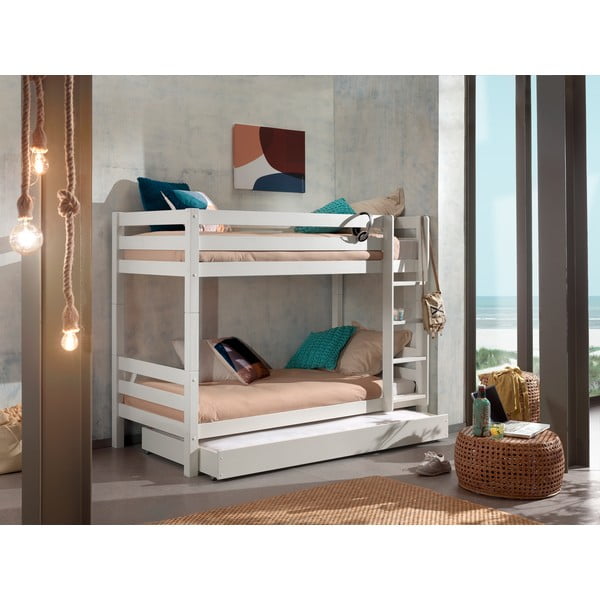 Biela poschodová detská posteľ z borovicového dreva s úložným priestorom s výsuvným lôžkom 90x200 cm PINO – Vipack-image-1