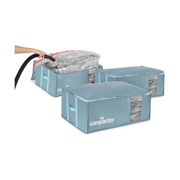 Vákuové plastové úložné boxy na oblečenie v súprave 3 ks 65x45x27 cm Blue Edition – Compactor-image-4