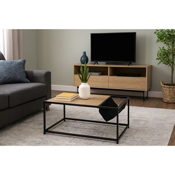 Čierny/v prírodnej farbe konferenčný stolík v dekore duba 60x99 cm Bayen – Bonami Essentials-image-1