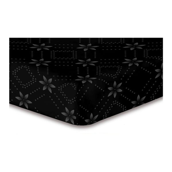 Čierna elastická plachta so vzorom DecoKing Hypnosis Snowynight, 100 × 200 cm