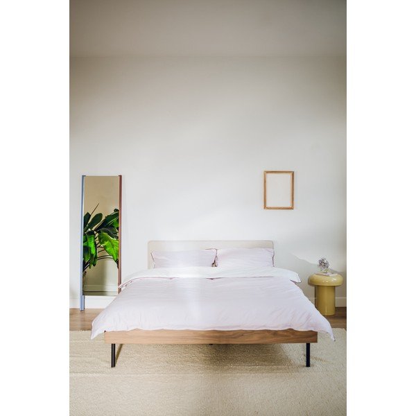 Čalúnená/z drevotriesky dvojlôžková posteľ v dekore orecha s roštom 200x200 cm v tmavo prírodnej farbe Streiko – noo.ma-image-2