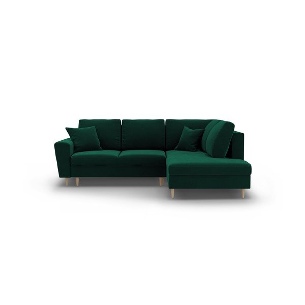 Zelená zamatová rozkladacia/s úložným priestorom rohová pohovka (pravý roh/do L) Kyoto – Cosmopolitan Design