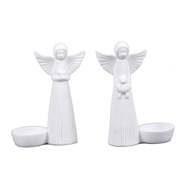 Sada 2 porcelánových svietnikov so soškami anjelov Ego dekor, výška 14 cm