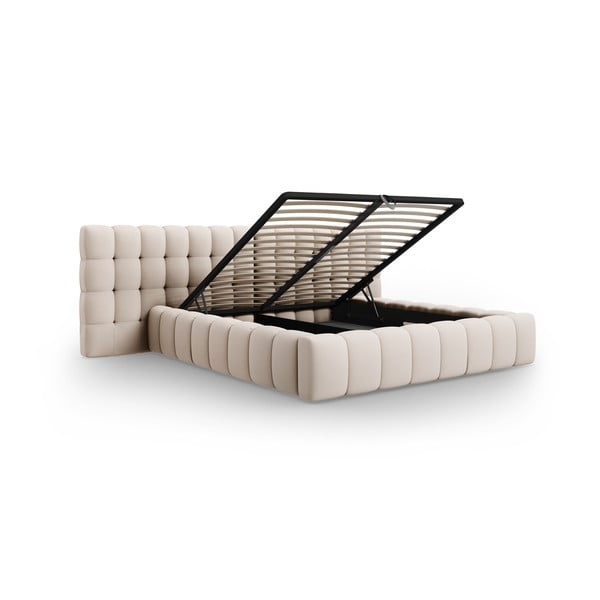 Béžová čalúnená dvojlôžková posteľ s úložným priestorom a roštom 160x200 cm Mamaia – Micadoni Home-image-3