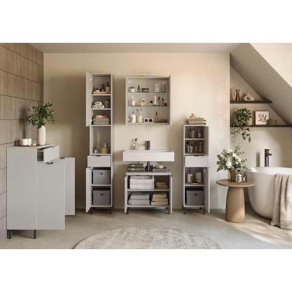 Krémová vysoká kúpeľňová skrinka 60x97 cm Arcena – Germania-image-4