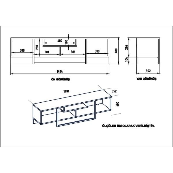 Biely TV stolík v dekore duba 149x40 cm Asal - Kalune Design-image-4