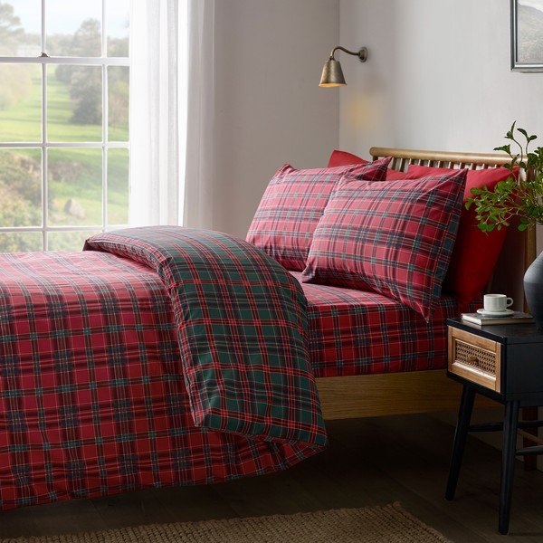 Červené/tmavozelené obliečky na jednolôžko 135x200 cm Tartan Check – Catherine Lansfield