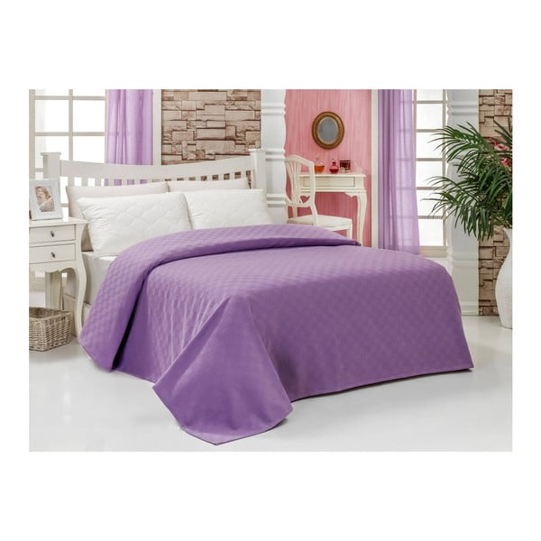Fialový bavlnený ľahký pléd cez posteľ Parela, 200 × 240 cm