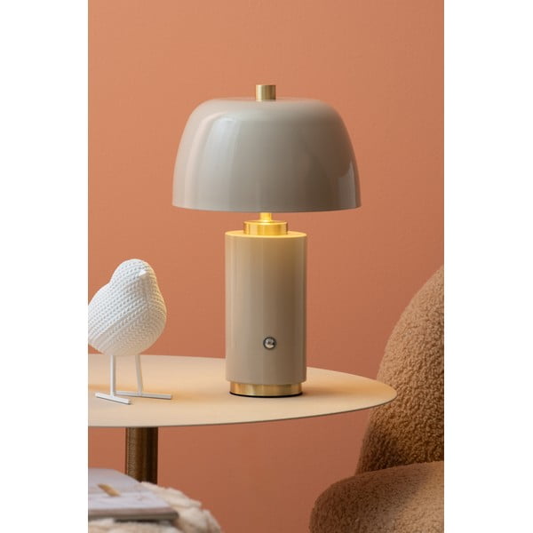 Krémová LED stmievateľná stolová lampa s kovovým tienidlom (výška 30 cm) Freya – Leitmotiv-image-1