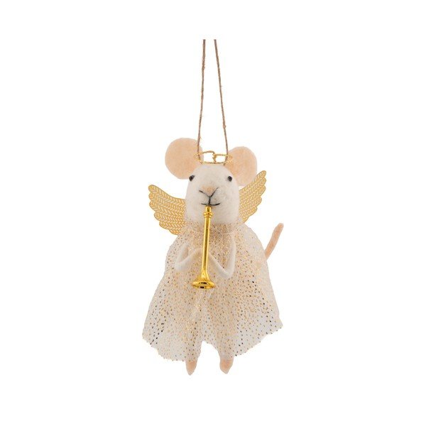 Textilná vianočná ozdoba 6 cm Angel Mouse Playing the Trumpet – Sass & Belle