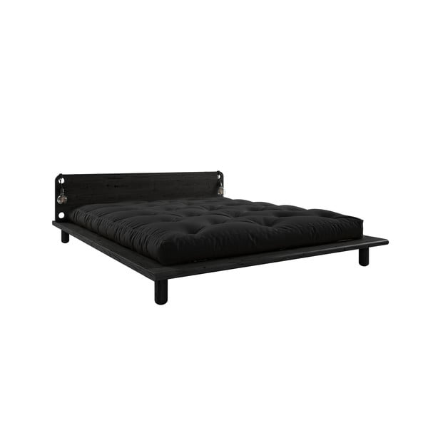 Čierna dvojlôžková posteľ s lampičkami a čiernym matracom Double Latex Karup Design Peek, 180×200 cm