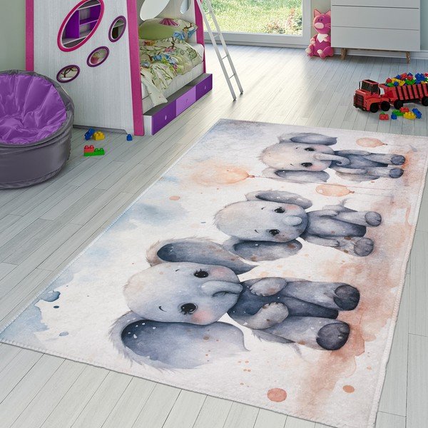 Svetlosivý detský koberec 100x160 cm Baby Elephants – Vitaus-image-1