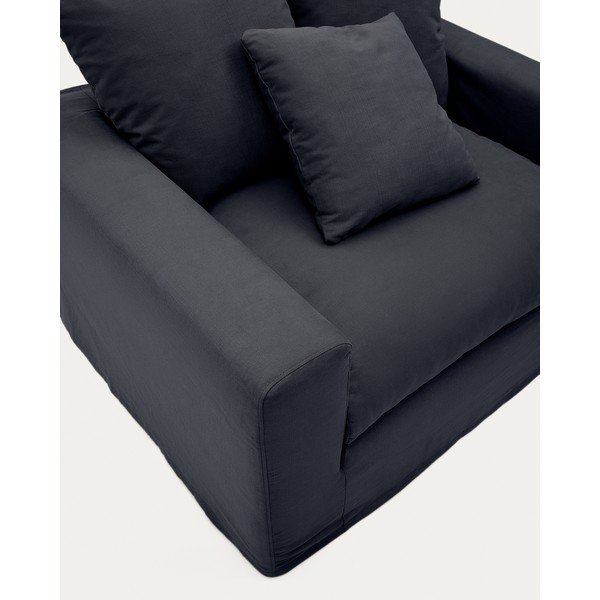 Antracitové ľanové kreslo Nora – Kave Home-image-4