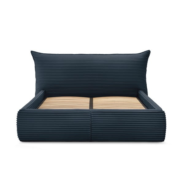 Tmavomodrá čalúnená dvojlôžková posteľ s úložným priestorom a roštom 160x200 cm Jade – Bobochic Paris-image-4