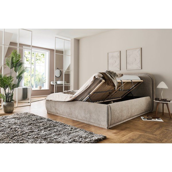 Béžová čalúnená dvojlôžková posteľ s úložným priestorom s roštom 160x200 cm Soma – Meise Möbel-image-1