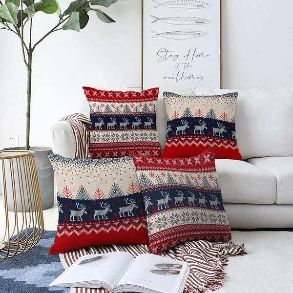 Súprava 4 vianočných žinylkových obliečok na vankúš Minimalist Cushion Covers Blue Nordic, 55 x 55 cm