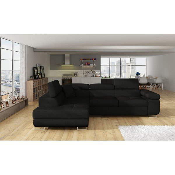 Čierna rozkladacia/s úložným priestorom rohová pohovka (ľavý roh/do L) Anton – ELTAP-image-1