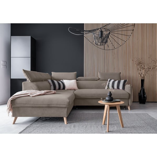 Svetlohnedá zamatová rozkladacia rohová pohovka (ľavý roh) Sweet Harmony – Miuform-image-1