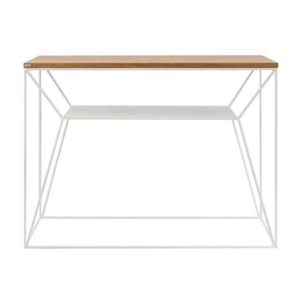 Biely konzolový stolík s doskou z dubového dreva Take Me HOME Maximo, 100 × 30 cm