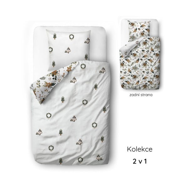 Biele obliečky na jednolôžko z bavlneného saténu 140x200 cm Festive Flowers – Butter Kings