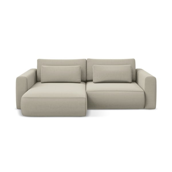 Béžová zamatová rozkladacia/s úložným priestorom rohová pohovka (ľavý roh/s leňoškou) Kapua – Makamii