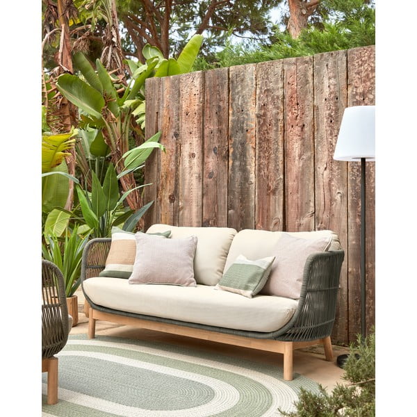 Zelená obliečka na vankúš z recyklovaného plastu Kave Home Leeith, 30 x 50 cm-image-3