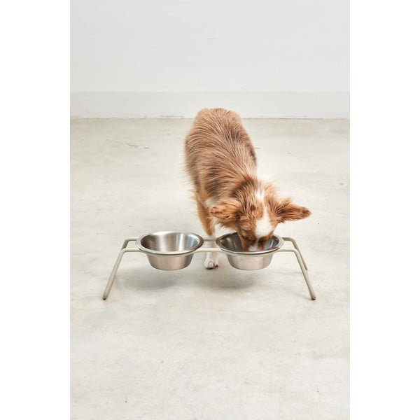 Súprava misiek s podstavcom pre psa z nehrdzavejúcej ocele Cena Greige M – MiaCara-image-4