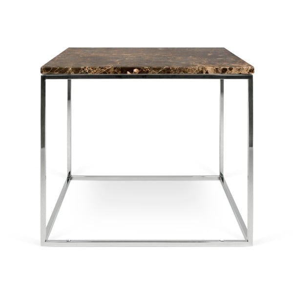 Hnedý mramorový konferenčný stolík s chrómovými nohami TemaHome Gleam, 50 × 50 cm