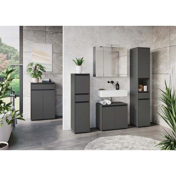 Antracitová vysoká úzka kúpeľňová skrinka 33x121 cm Lemont – Germania-image-1