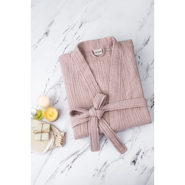 Ružový mušelínový župan veľkosť S/M Kimono – Foutastic-image-3