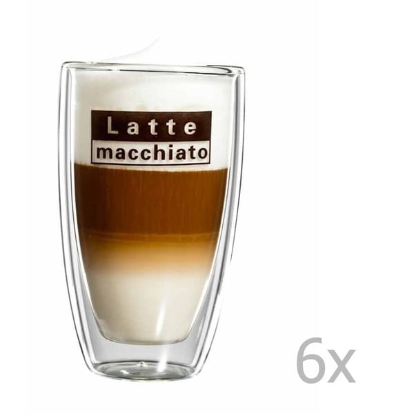 Sada 6 sklenených hrnčekov s logom na latte macchiato bloomix