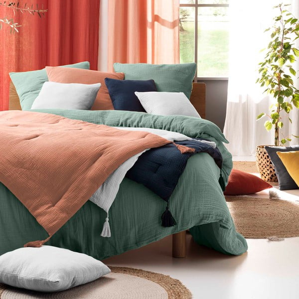 Svetlozelené predĺžené mušelínové obliečky na dvojlôžko 240x260 cm Angelia – douceur d'intérieur-image-2