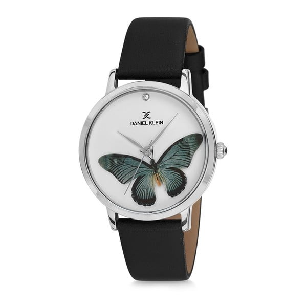 Dámske hodinky s čiernym koženým remienkom Daniel Klein Butterfly