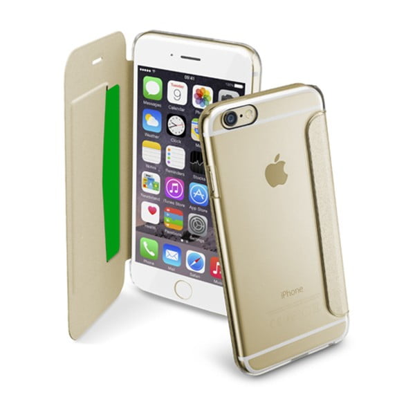 Zlaté transparentné peňaženkové puzdro CellularLine Clear Book pre  iPhone 6/6s