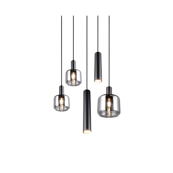 Čierne závesné svietidlo s kovovo-skleneným tienidlom ø 40 cm Mataro – Trio-image-3