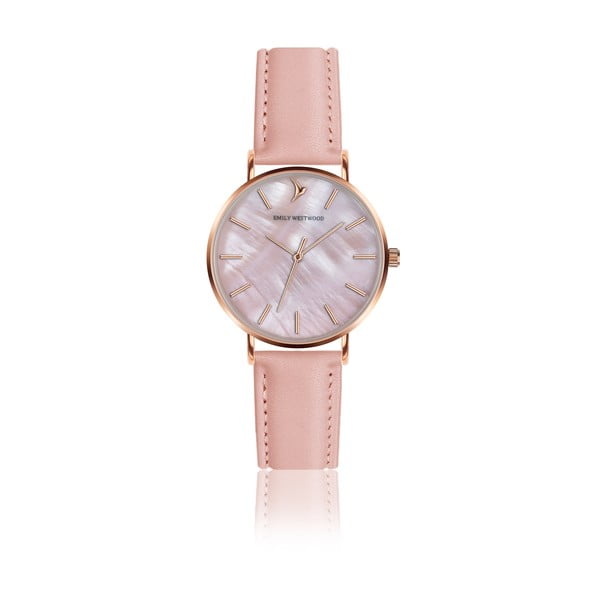 Dámske hodinky so svetloružovým koženým remienkom Emily Westwood Pearl