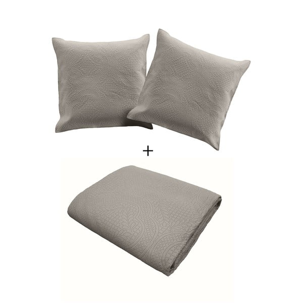 Sivá prešívaná súprava plédu a obliečky na vankúš z mikrovlákna 240x220 cm Romane – douceur d'intérieur-image-2