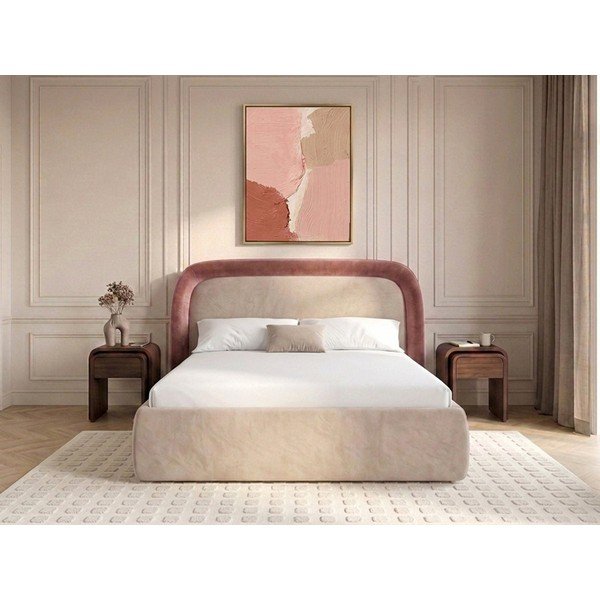 Ružová čalúnená dvojlôžková posteľ s úložným priestorom s roštom 160x200 cm Sam – Bobochic Paris-image-1