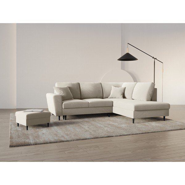 Béžová zamatová rozkladacia/s úložným priestorom rohová pohovka (pravý roh/do L) Kyoto – Cosmopolitan Design-image-2