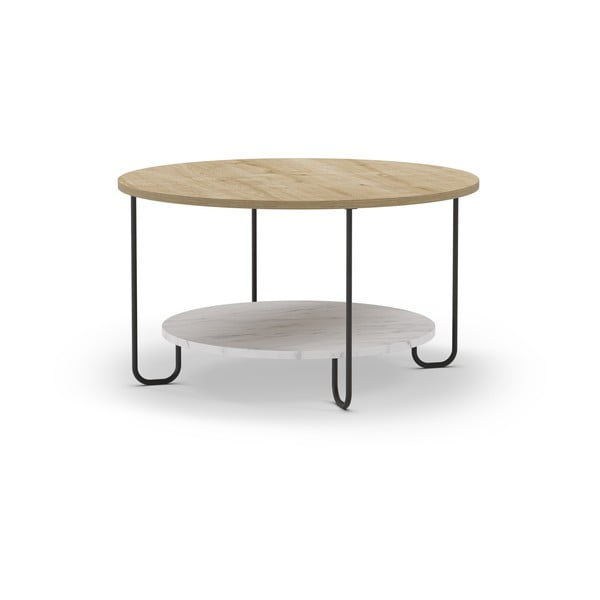 Okrúhly konferenčný stolík s doskou v dubovom dekore v prírodnej farbe ø 80 cm Tonka – Marckeric-image-2