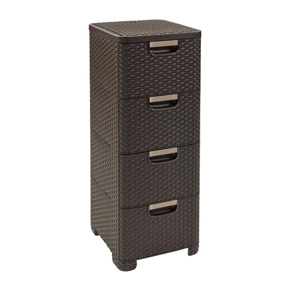 Tmavohnedá plastová vysoká kúpeľňová skrinka 33x79 cm Rattan – Curver