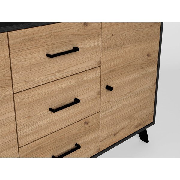 Čierna/prírodná nízka komoda v dekore duba 181x81 cm Bocami – Marckeric-image-4