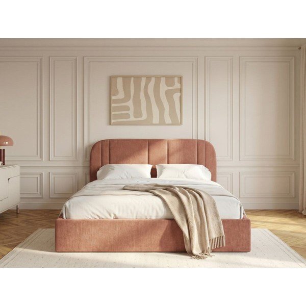 Ružová čalúnená dvojlôžková posteľ s úložným priestorom s roštom 160x200 cm Sidney – Bobochic Paris-image-2