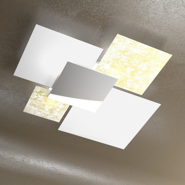 Biele stropné svietidlo so zlatým a strieborným detailom Barloom Fo