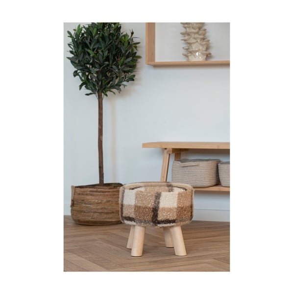 Bielo-hnedá podnožka z textílie buklé Aberdeen – House Nordic-image-3