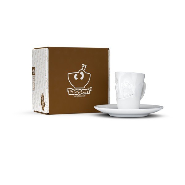 Biela maškrtná porcelánová šálka na espresso s tanierikom 58products, objem 80 ml-image-4