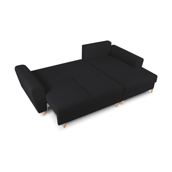 Čierna rozkladacia/s úložným priestorom rohová pohovka z textílie buklé (pravý roh/s leňoškou) Kyoto – Cosmopolitan Design-image-2