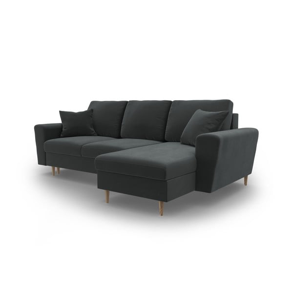 Tmavosivá zamatová rozkladacia/s úložným priestorom rohová pohovka Kyoto – Cosmopolitan Design-image-4