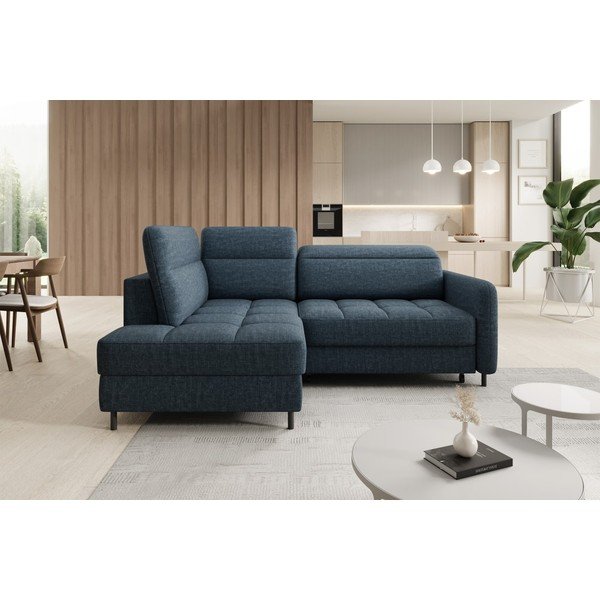 Modrá zamatová rozkladacia/s úložným priestorom rohová pohovka (ľavý roh/do L) Barea – ELTAP-image-3