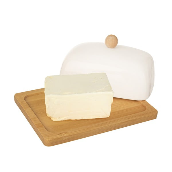 Biela porcelánová nádobka na maslo s bambusovou táckou Orion Whiteline-image-1